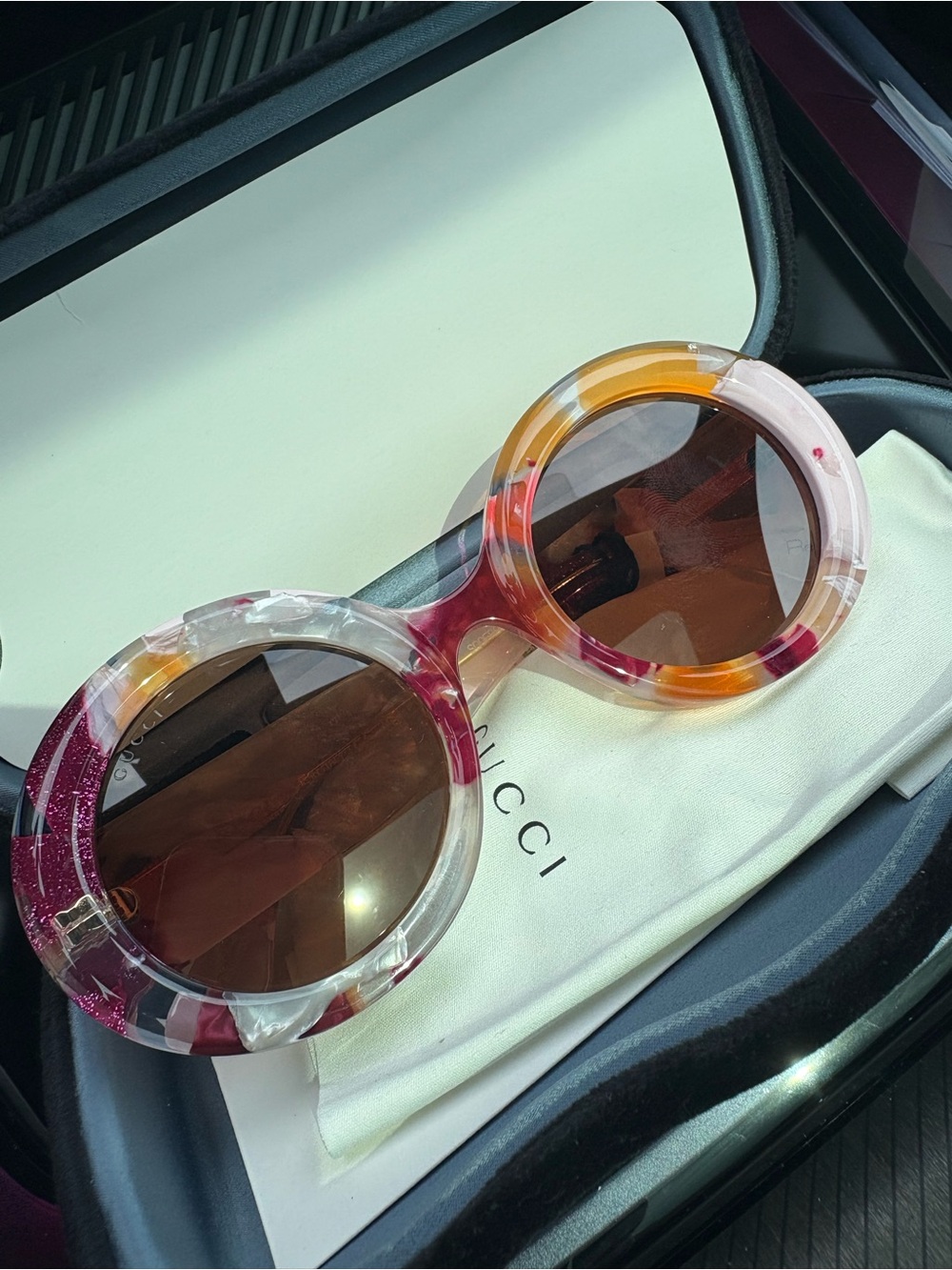 Gucci Multicolor Round Acetate Sunglasses - Pink, Orange, Brown